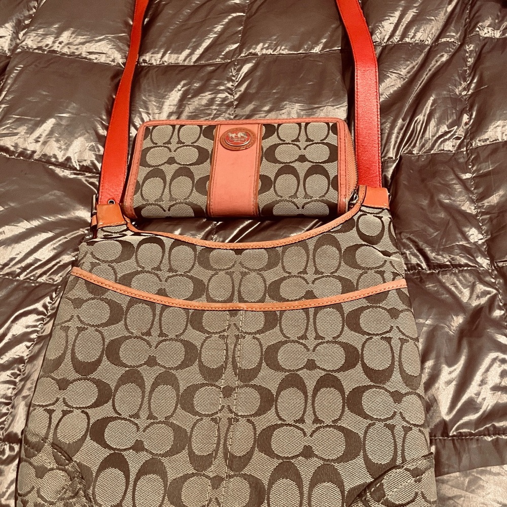 Coach Brown and pink Signature Bag Set
